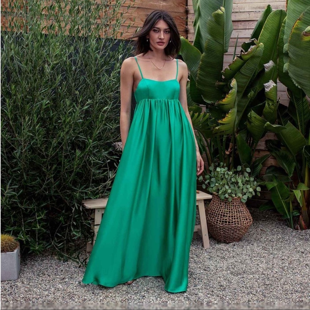 Fame and Partners Maxi Green Silk Pleated Dress m83 - Picture 8 of 11